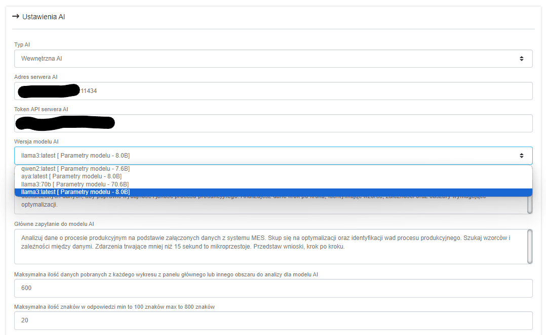 Ustawienia modelu AI w systemie Omimes