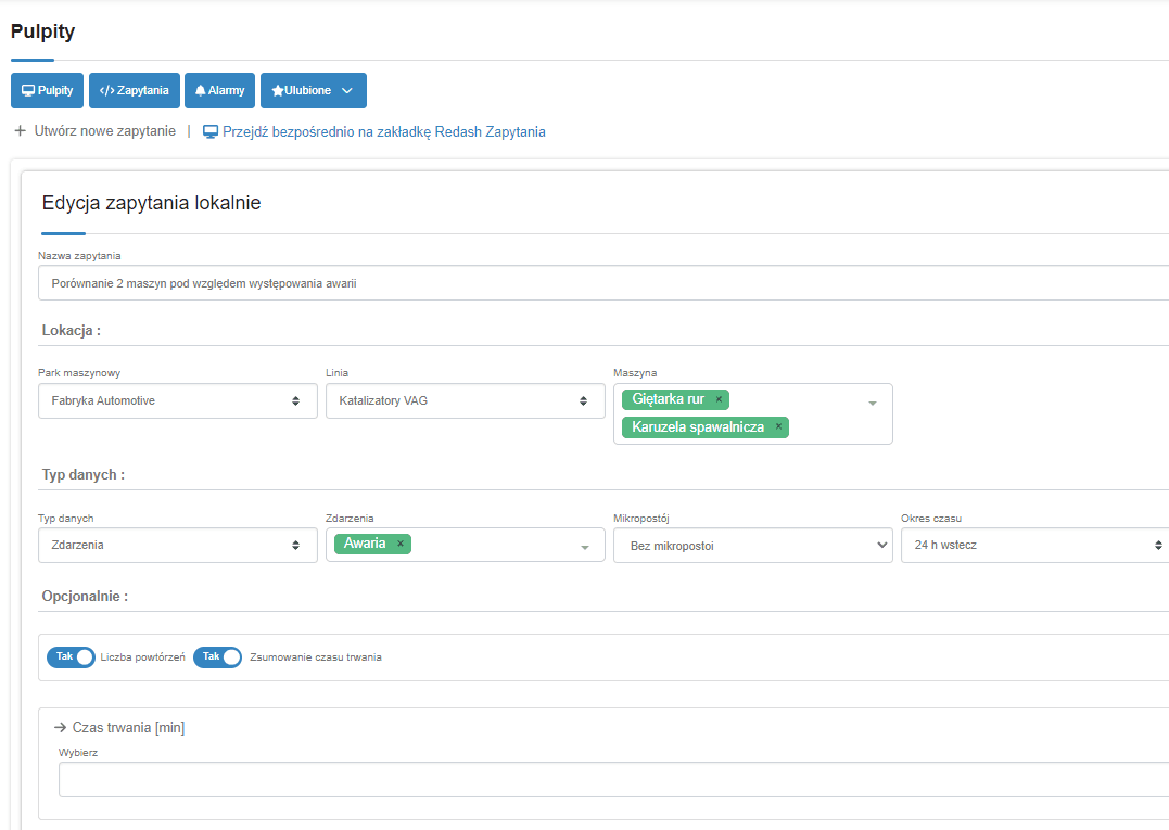 Edytor zapytań do REdash w Omnimes