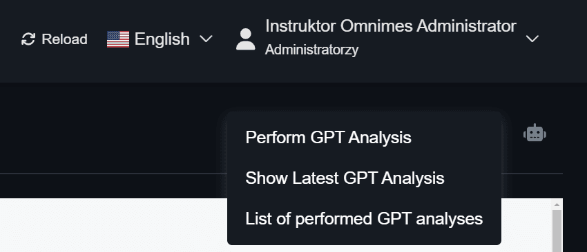 A photo showing how to perform analysis using the GPT assistant in dark mode